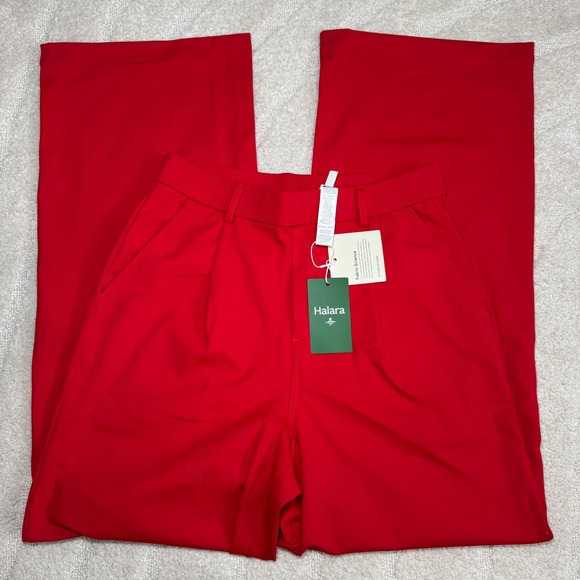 HALARA Pants - NWT Halara Red High Waisted Pleated Wide Leg Dress Pants Medium Tall 02857107